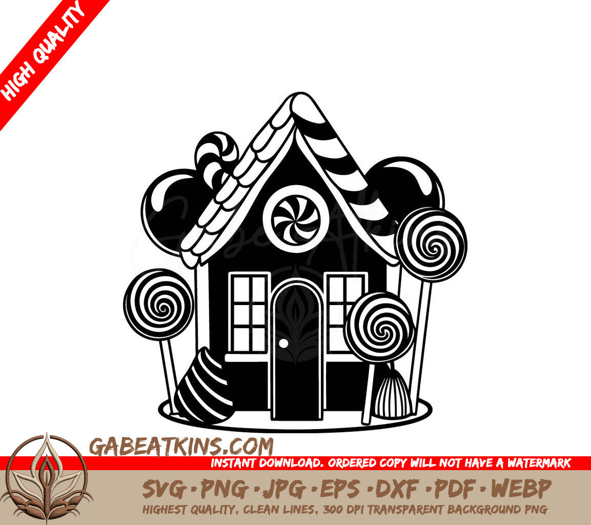  Gingerbread House with Lollipops SVG Illustration SVG