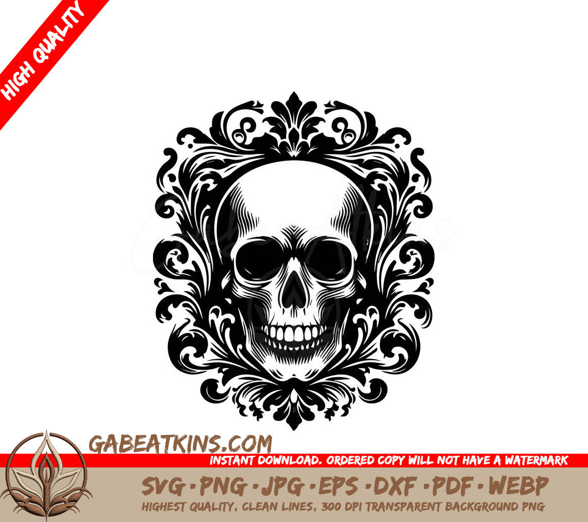 Grim Reaper Skull Floral Frame SVG -  Silhouette SVG