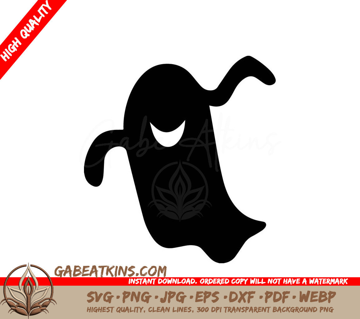 Halloween Ghost Silhouette with Crescent Moon SVG SVG