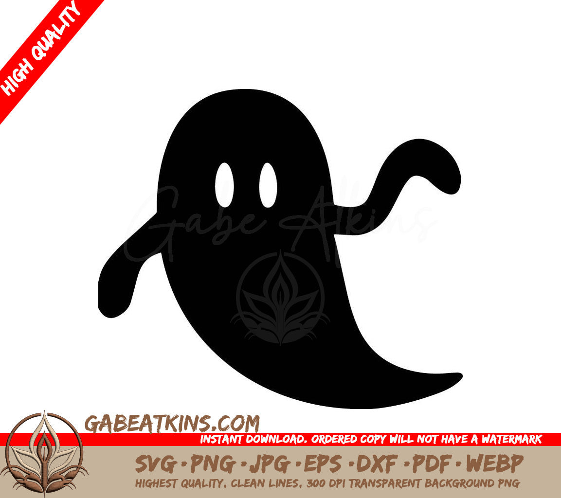 Halloween Ghost Silhouette SVG with Two Eyes and Long Tail SVG