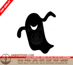 Halloween Ghost Silhouette with Crescent Moon SVG SVG