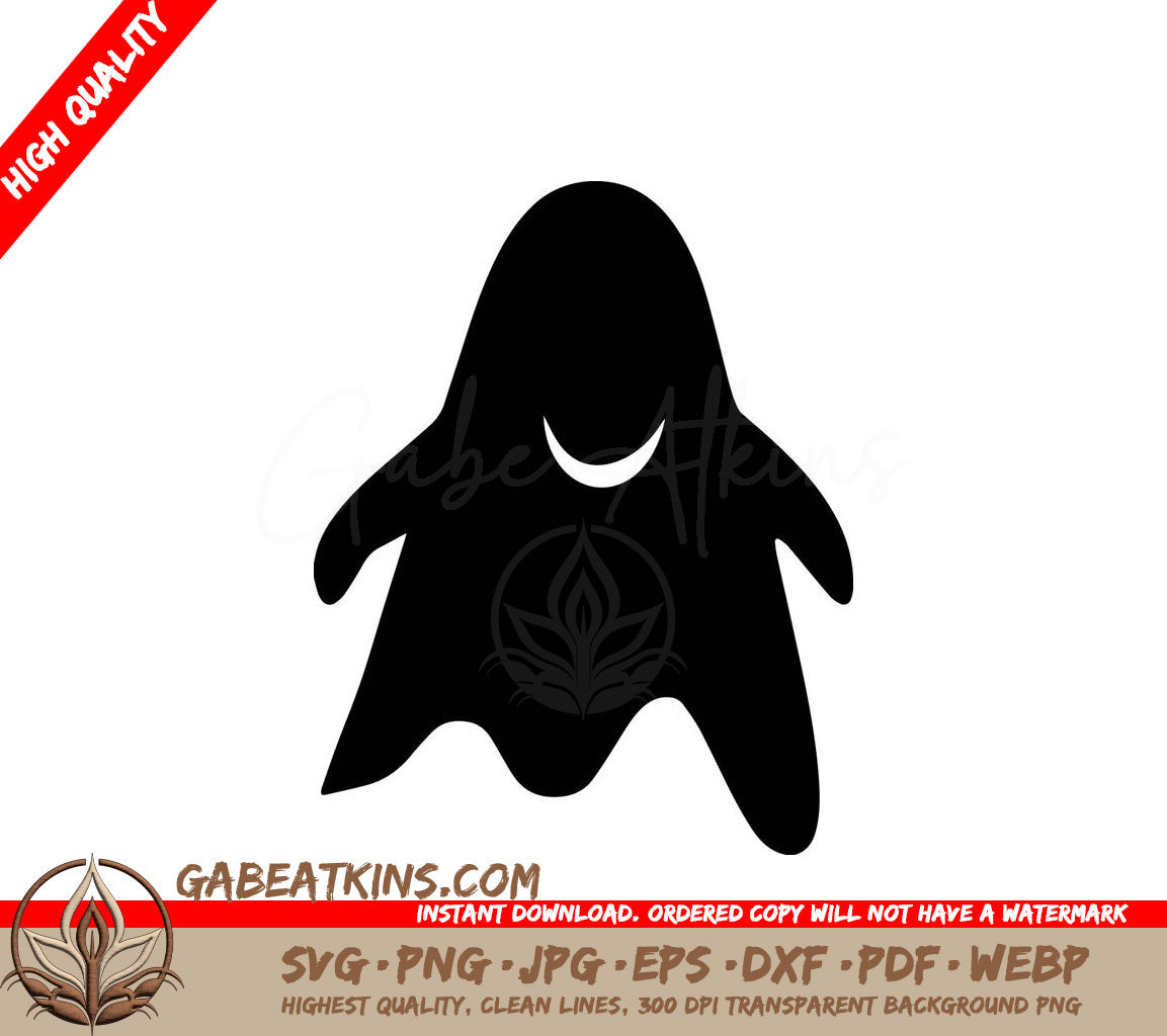 Smiling Ghost Silhouette SVG - Halloween Clipart SVG