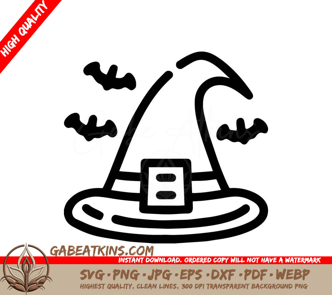 Halloween Witch Hat with Bats SVG -  Broken Line Icon SVG