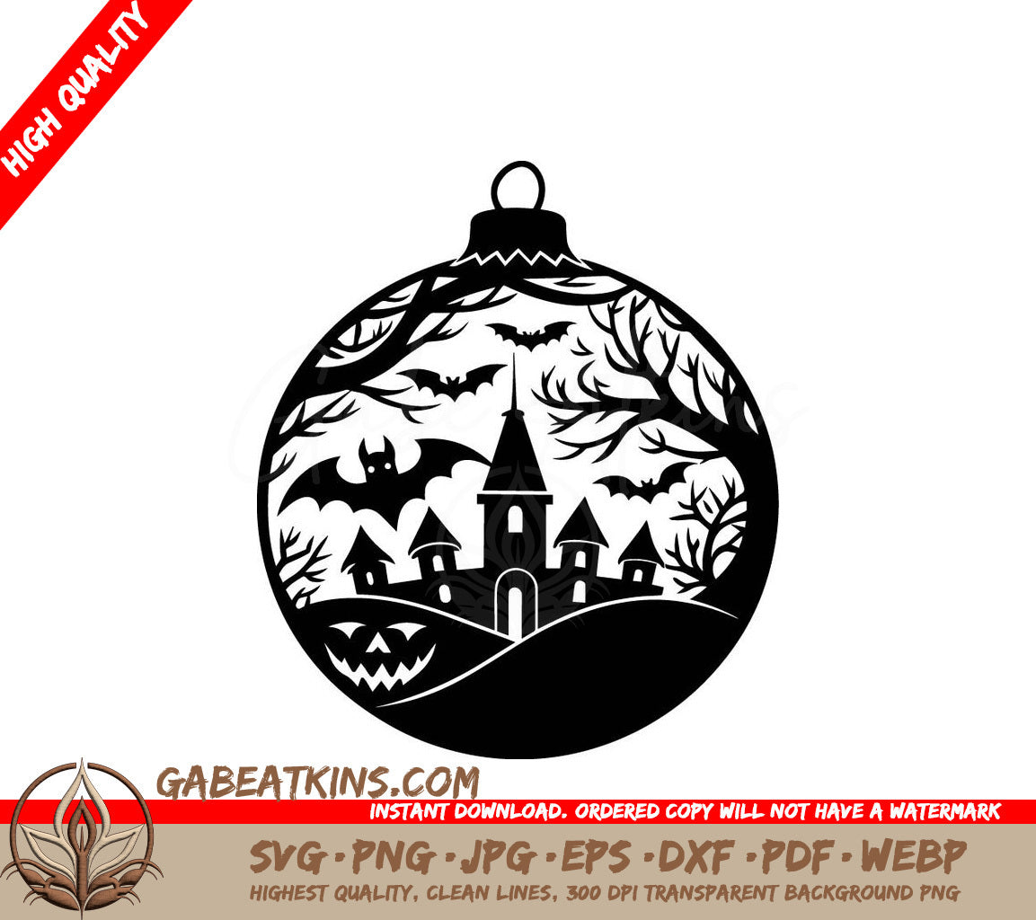 Haunted House & Bats  Christmas Ornament SVG SVG