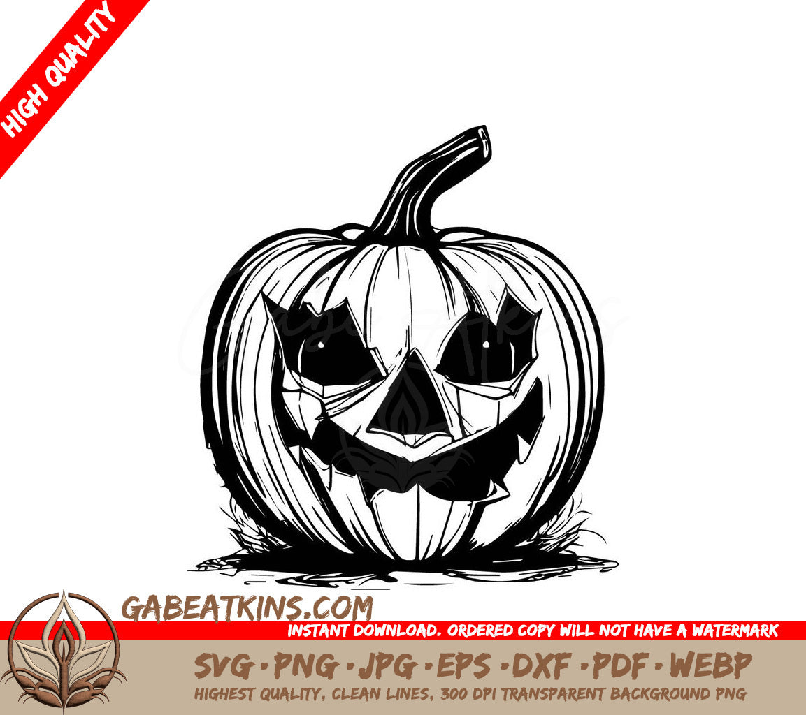 Halloween Pumpkin SVG with Bats -  Drawing SVG