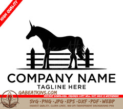 A Silhouette Of A Unicorn Standing Next To A Fence SVG - horse logo design silhouette illustration SVG