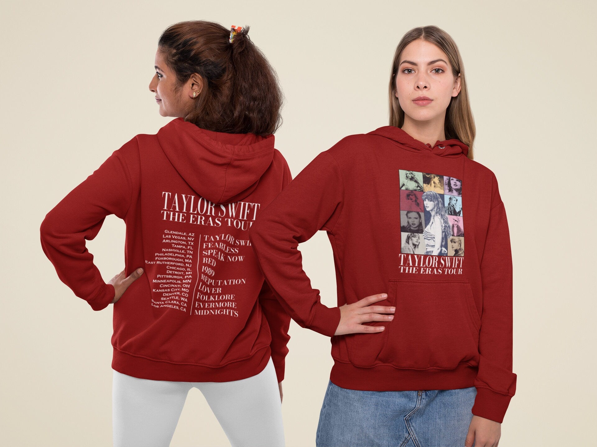 The Eras Tour Hoodie Two Sided Print, Taylor Swift Inspired Hoodie - Front and Back View Sweatshirt