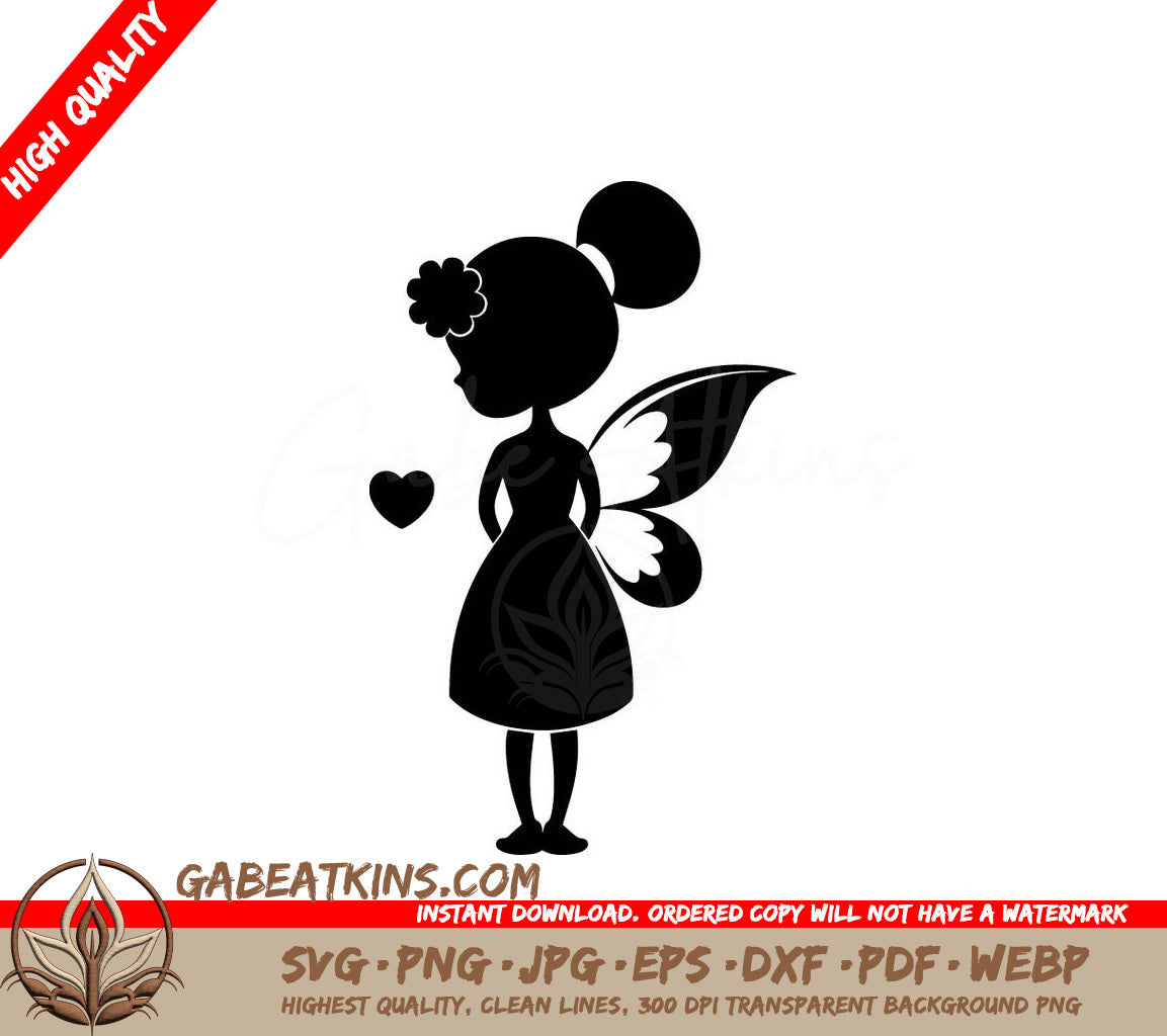 Little Fairy Silhouette SVG - Simple Wings & Flower Crown Vector Art SVG