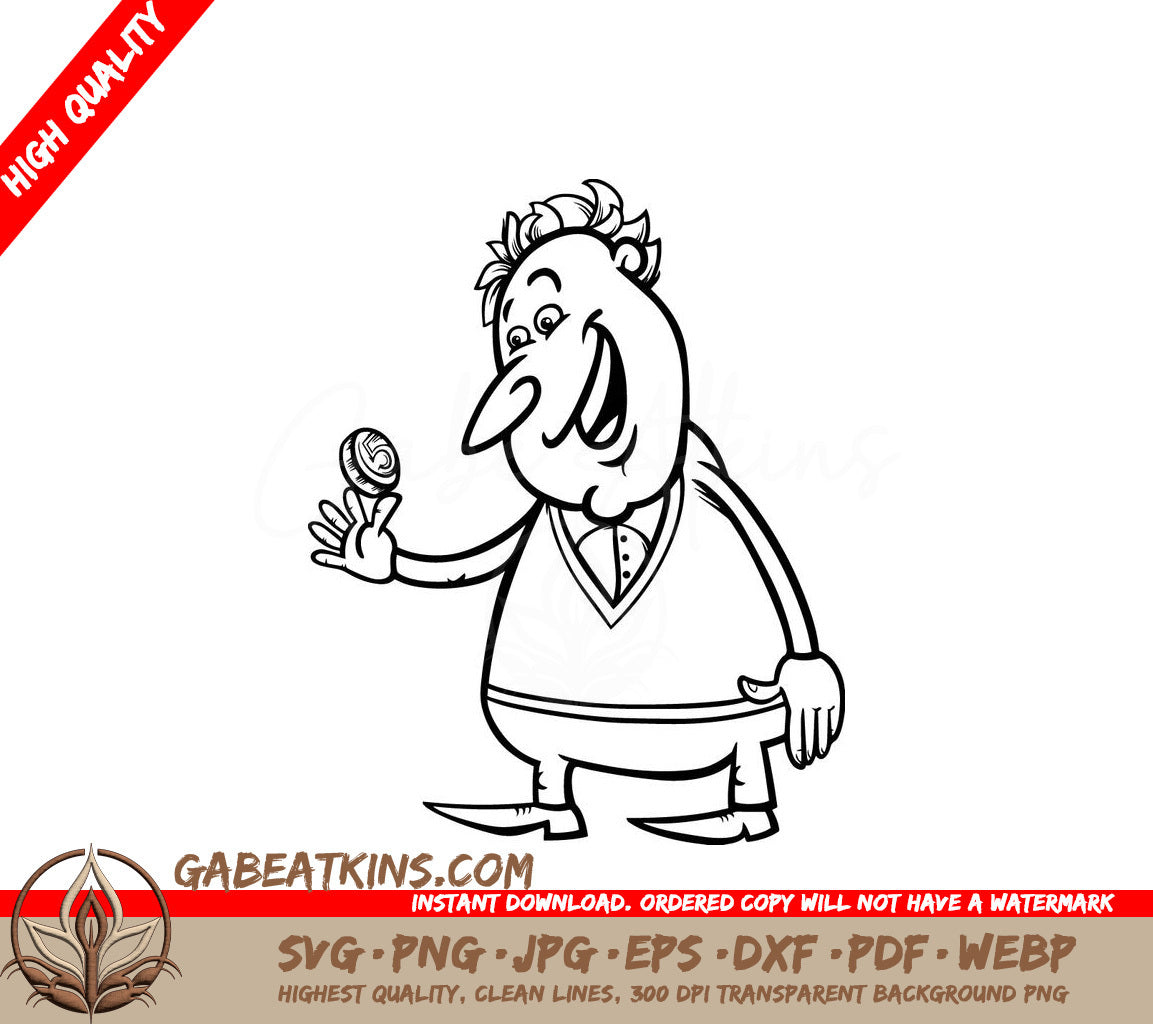  Lucky Man Holding Coin SVG Coloring Page SVG