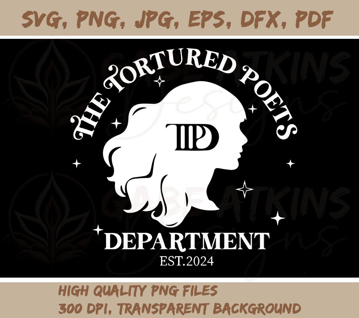 TTPD SVG: Taylor Swift Silhouette Head w/TTPD Digital Instant Download - White Color