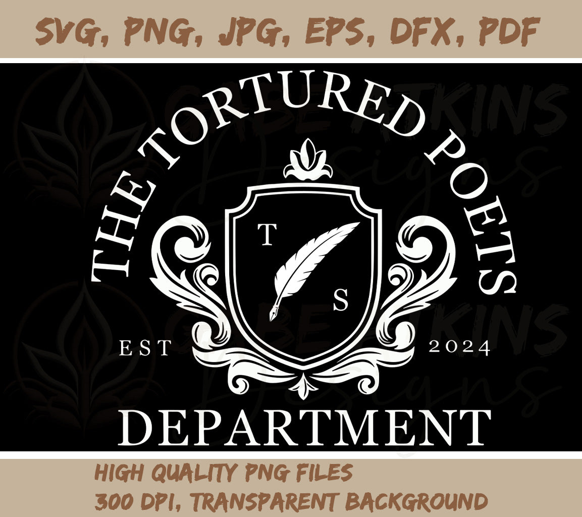 The Tortured Poets Department SVG Instant Download, DXF, PNG JPG, EPS | Tortured Poets Department Crest SVG Download, SVG, PNG JPG, EPS, DXF, PDF