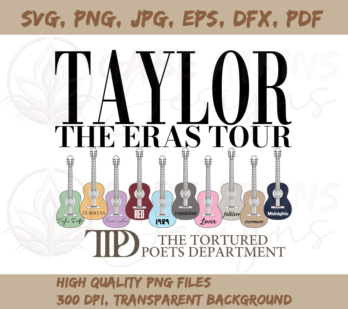 The Tortured Poets Dept SVG file | Taylor's Album names on guitars SVG | TTPD svg, png, pdf, dxf, eps