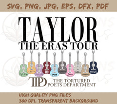 The Tortured Poets Dept SVG file | Taylor's Album names on guitars SVG | TTPD svg, png, pdf, dxf, eps