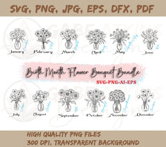 Floral Symphony: Birth Month Flower Bouquet SVG Collection | Clipart | Birth Month Flowers, birthday flower eps, Birthday Flower Svg, birthday flowers png, birthday month svg, Birthday svg, Botanical svg, cricut, Floral Svg, Flower Svg Bundle, Svg, svg bundle, Wildflower | Gabe Atkins Designs