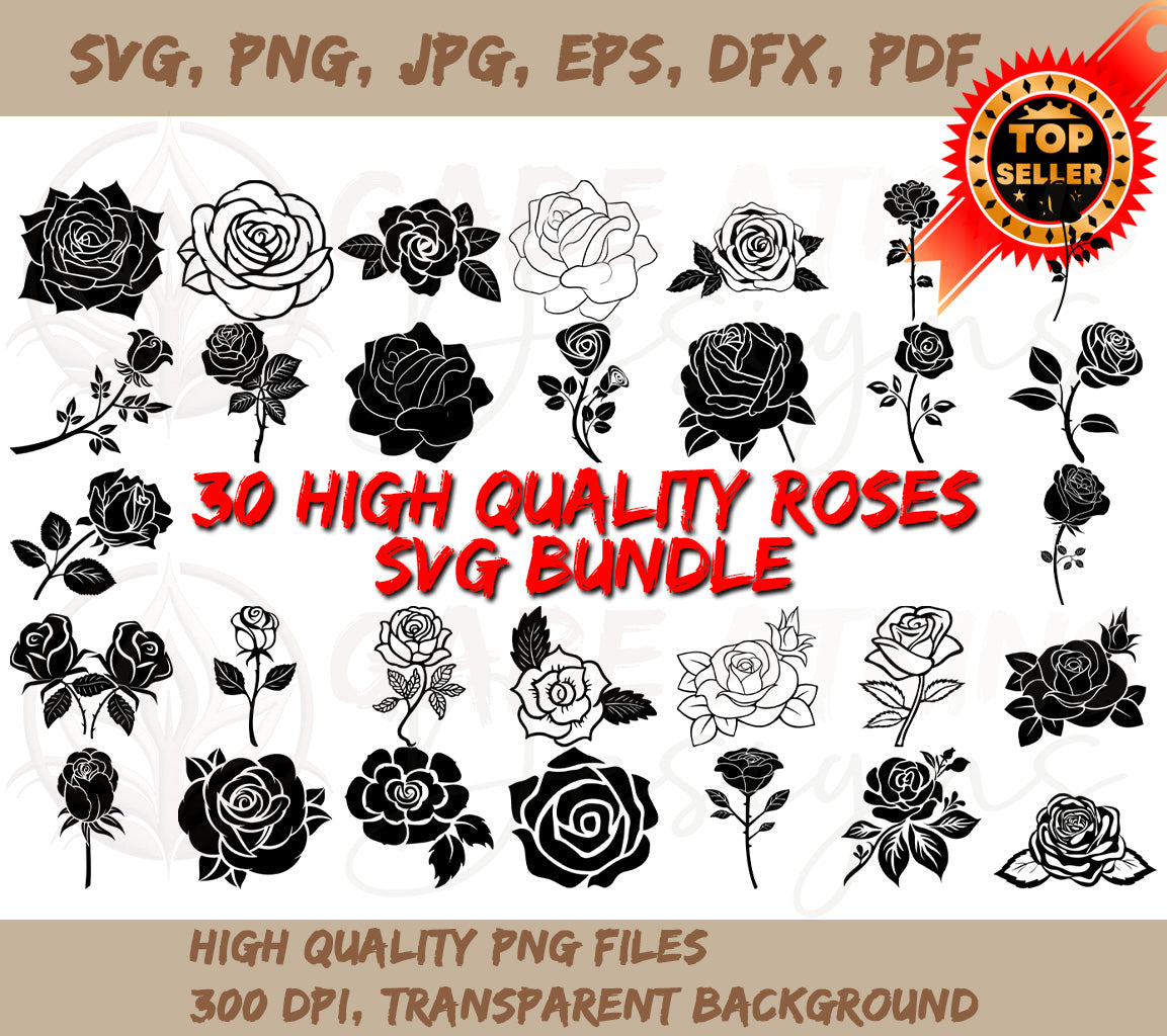 Rose Svg Bundle - Featuring 30 Different Designs, Rose SVG Bundle, Ros | Designs, Rose SVG Bundle, Rose Clipart Bundle, Rose Svg, Flowers Svg