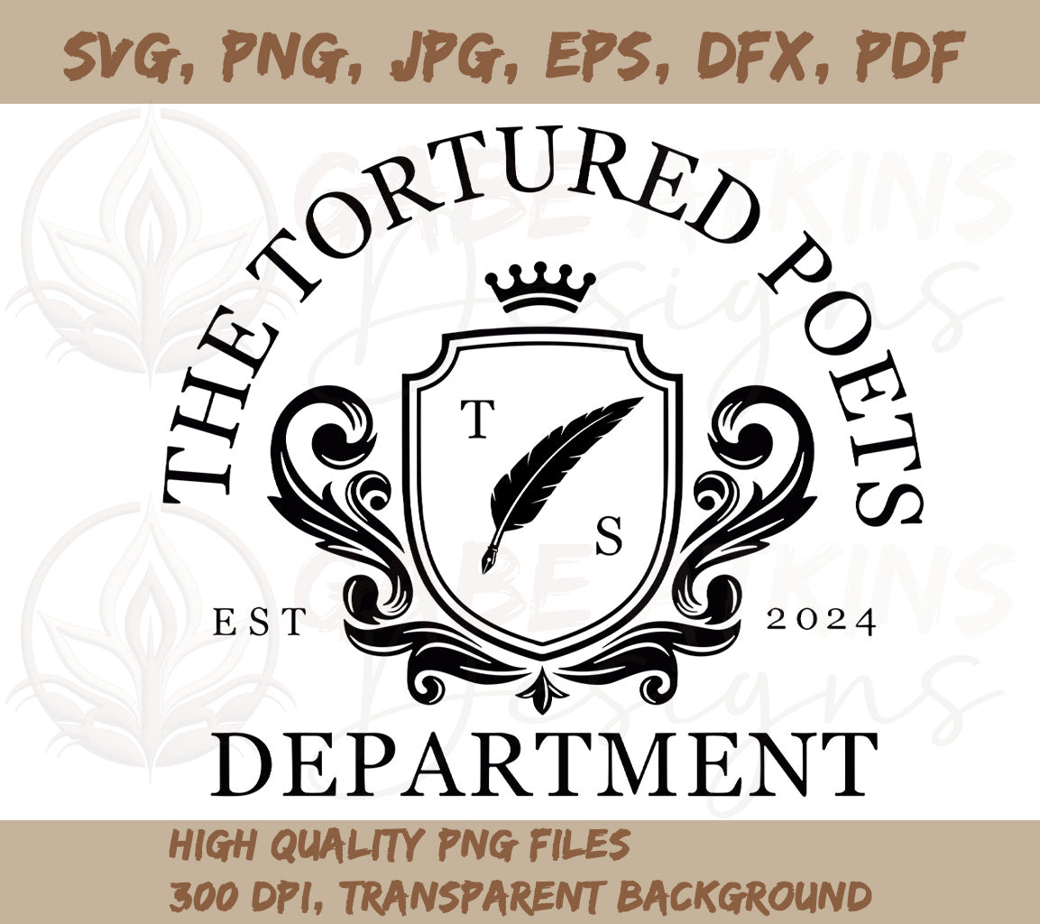 Tortured Poets Department SVG | Includes SVG, PNG JPG, EPS, DXF, PDF and WebP Formats