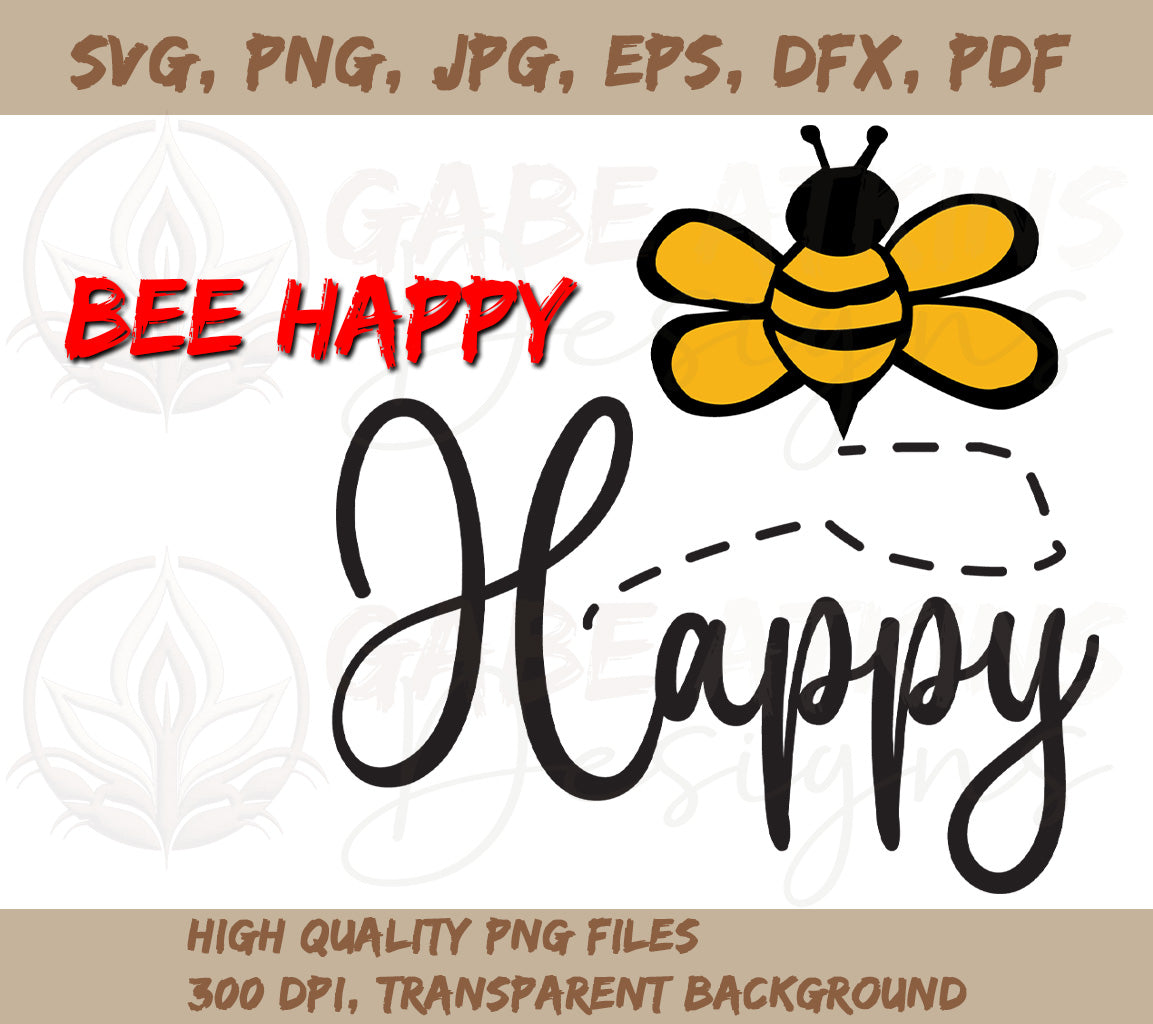 Bee Happy Clipart & Text SVG, PNG, EPS, DFX, JPG, PDF, WEBP for Cricut | Bee Happy Clipart & Text SVG, PNG, EPS, DFX, JPG, PDF, WEBP