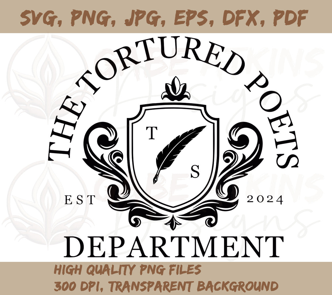 The Tortured Poets Department SVG Instant Download, DXF, PNG JPG, EPS  | Tortured Poets Department Crest SVG Download, SVG, PNG JPG, EPS, DXF, PDF