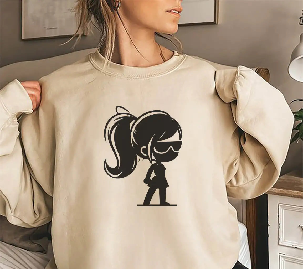 Minimalist  Girl with Heart SVG - Comic Character Silhouette SVG