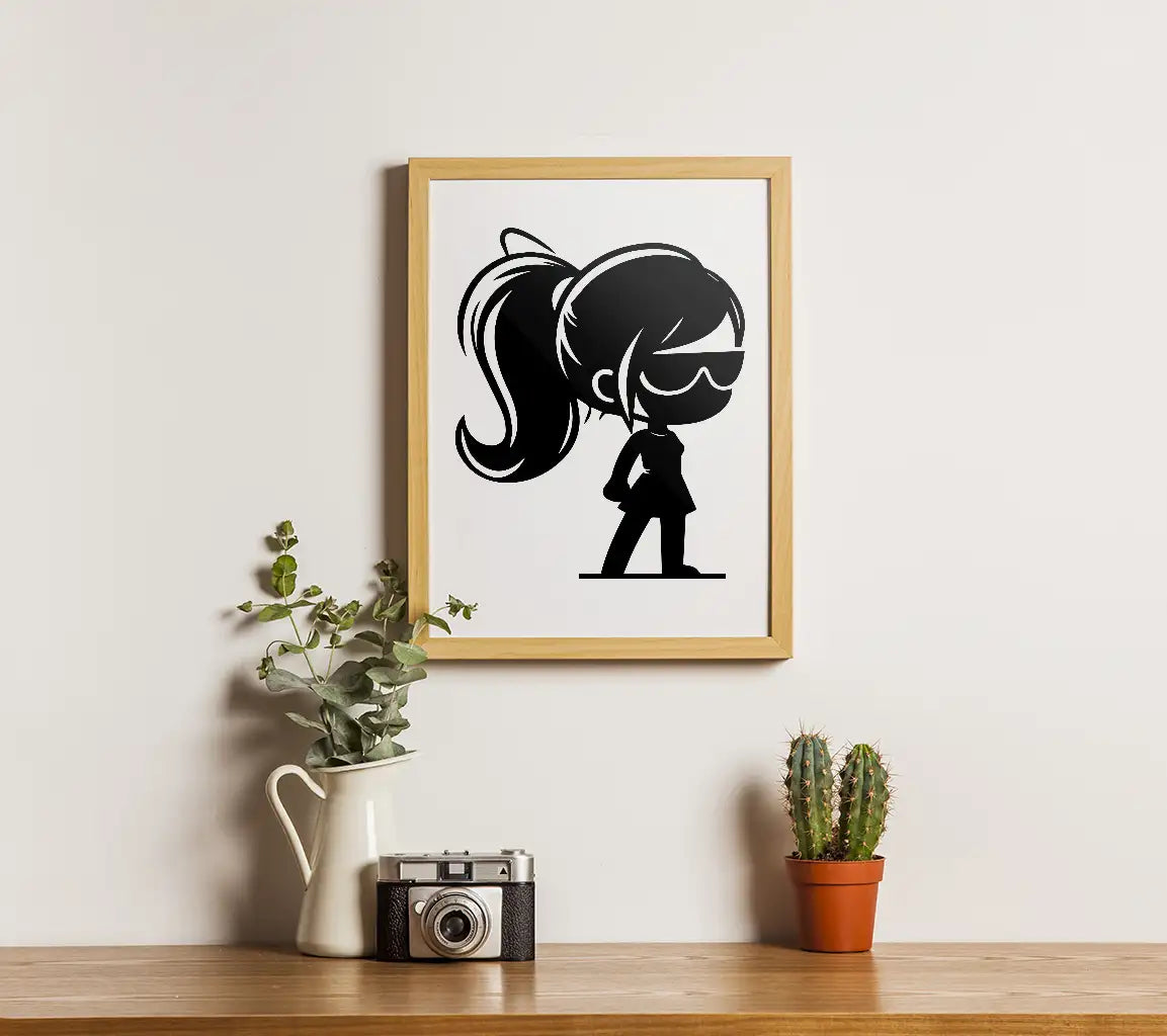 Minimalist  Girl with Heart SVG - Comic Character Silhouette SVG