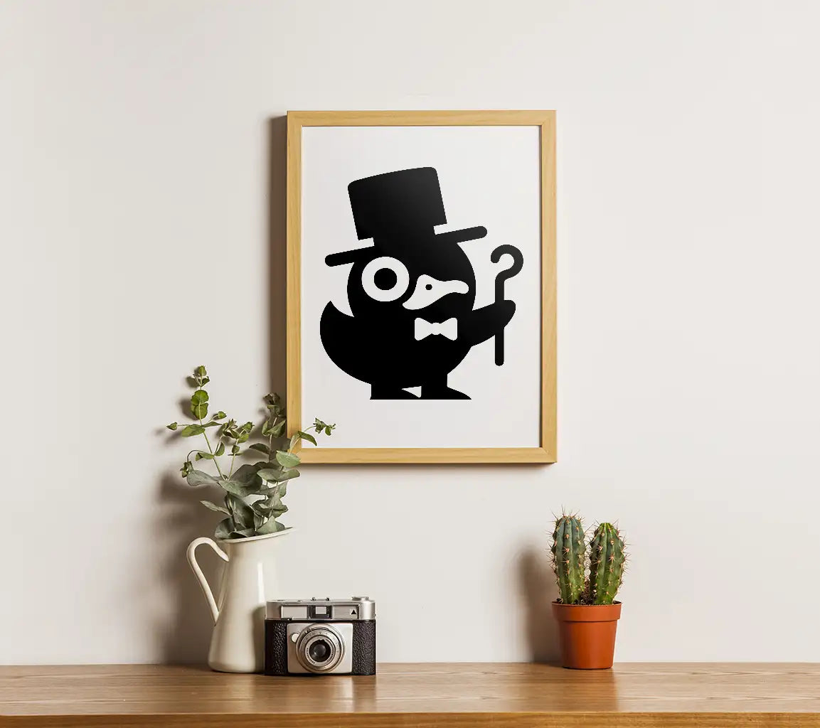 ##  Funny Duck in Top Hat & Bow Tie - Minimalist  SVG SVG