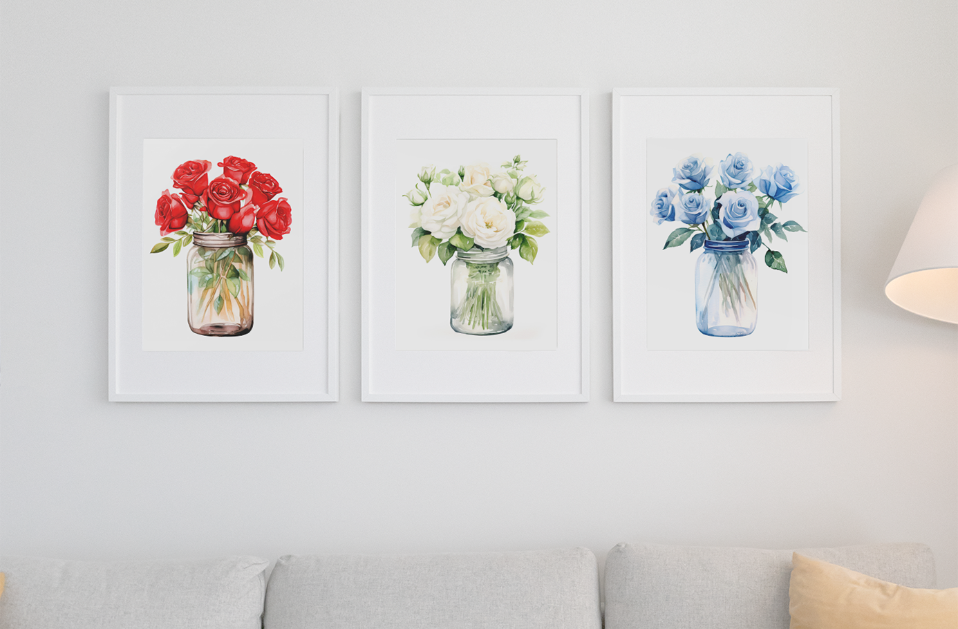 Watercolor Red White and Blue Roses Wall Art Set of 3 | Printable Digital Download - Gabe Atkins Designs