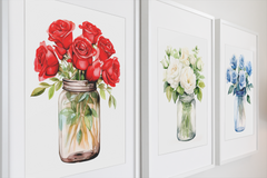 Watercolor Red White and Blue Roses Wall Art Set of 3 | Printable Digital Download - Gabe Atkins Designs