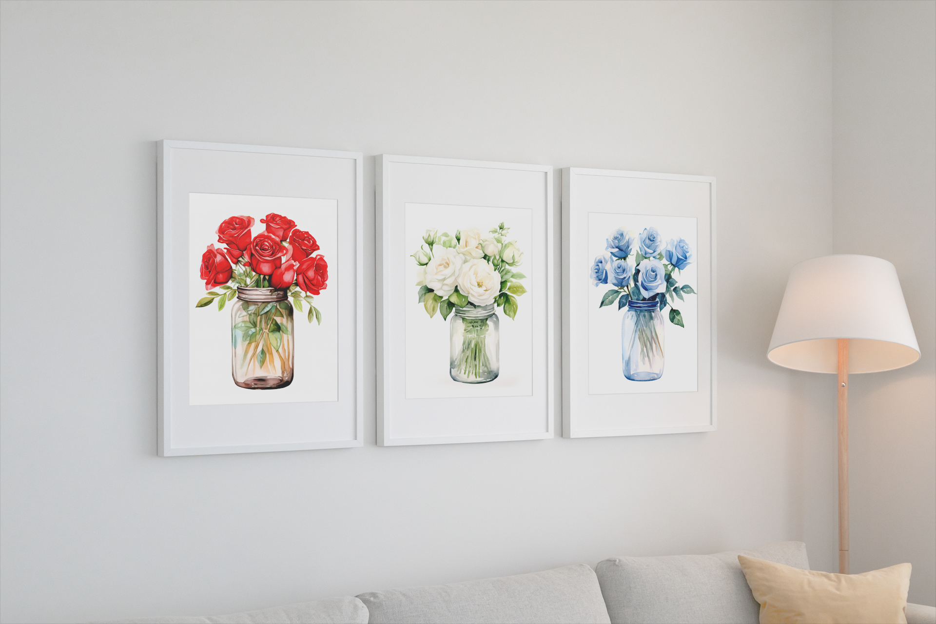 Watercolor Red White and Blue Roses Wall Art Set of 3 | Printable Digital Download - Gabe Atkins Designs