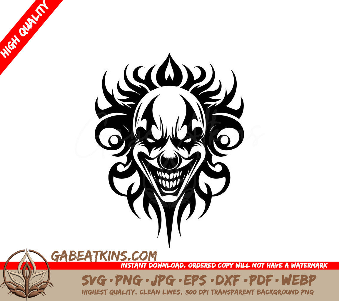 Creepy Clown Tribal Tattoo SVG -  Drawing SVG