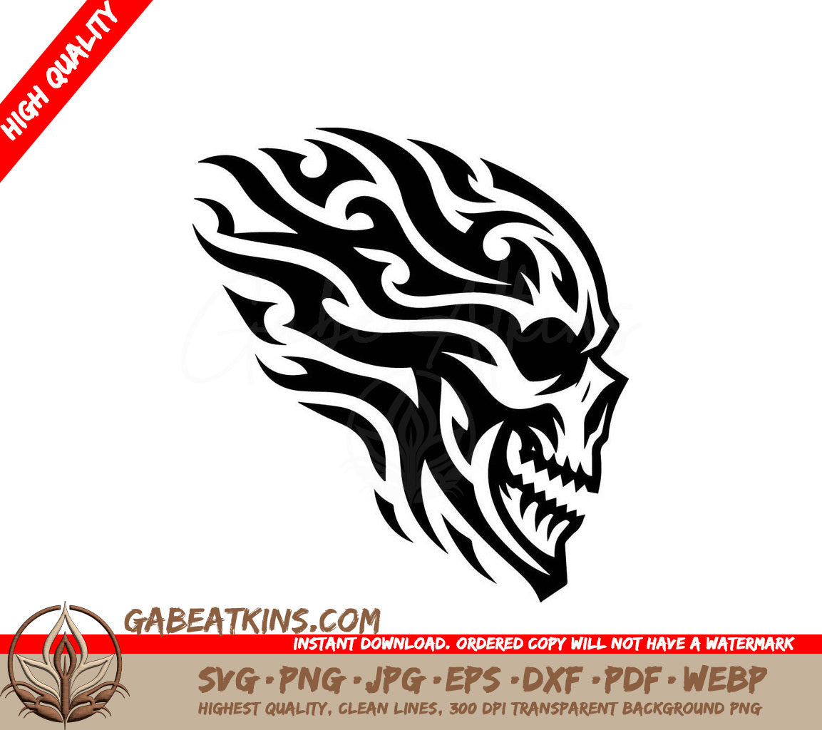 Fiery Skull Tribal Tattoo SVG -  Design SVG