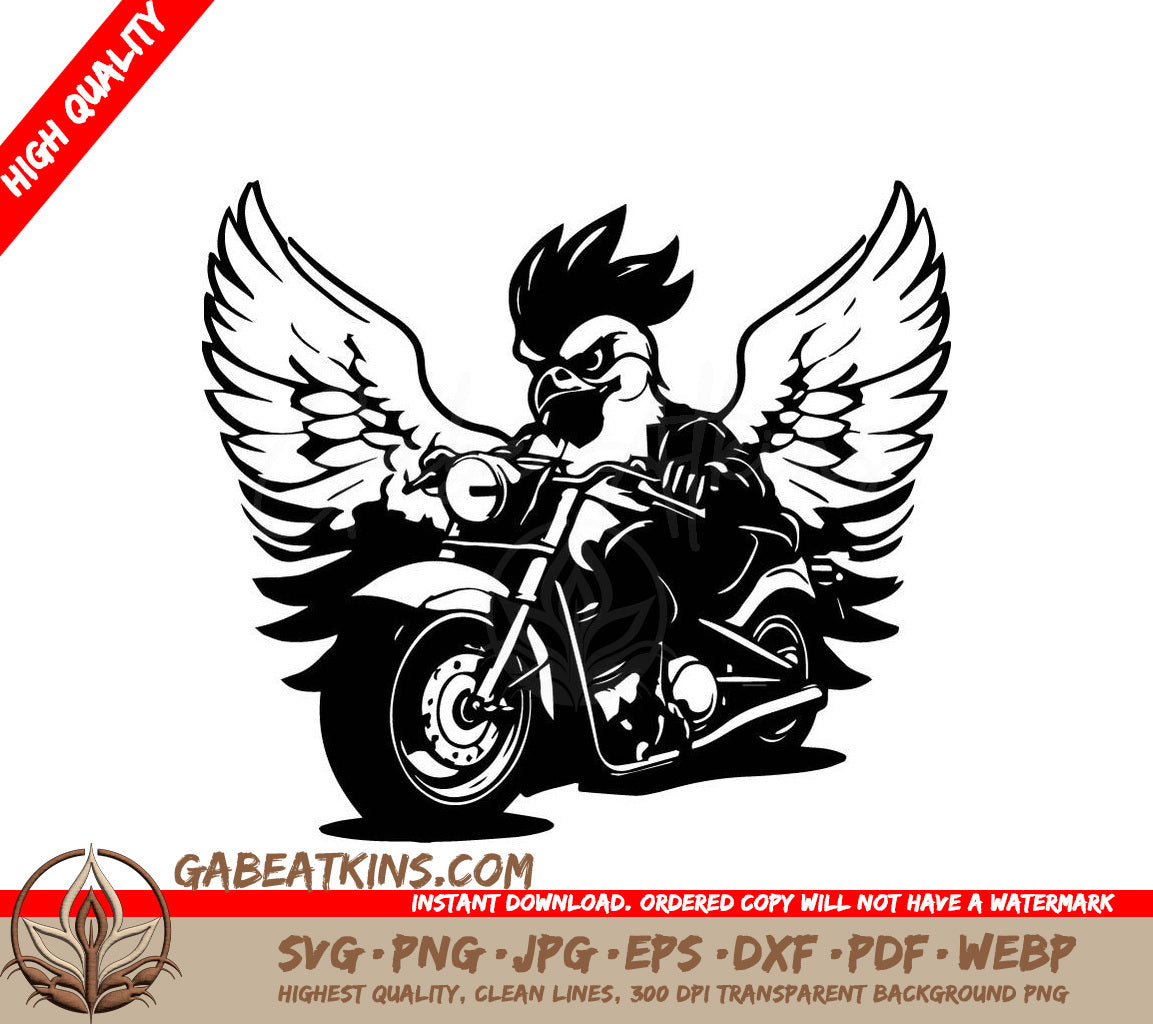 Rooster Riding Motorcycle with Wings SVG -  Illustration SVG