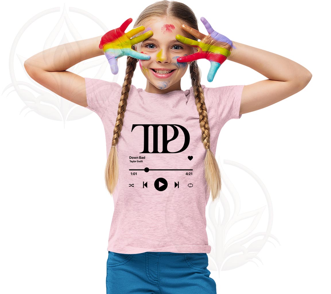 Down Bad T-Shirt For Kids | Swiftie Squad Goals! Taylor Swift Inspired | Tortured Poets Department Music Player