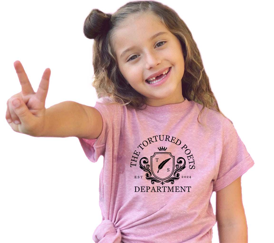 The Tortured Poets Department T-Shirt For Kids - Crested Design | TTPD Kids' Shirt | TTPD T-shirt | Children's TTPD Shirt