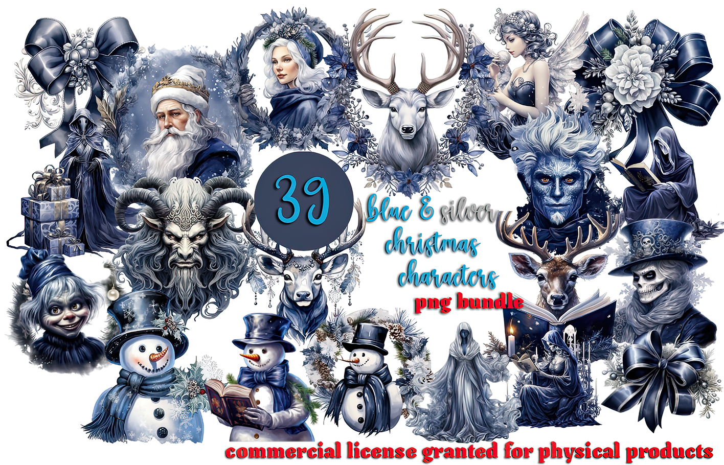 39 Silver and Blue Christmas Characters | Christmas Characters Clipart | Transparent Background PNG Files | Clipart | blue and silver, blue christmas, blue png, blue snowman, christmas characters, christmas clipart, christmas png, clipart, imported_from_etsy, imported_from_etsy_24626, snowman, tis the season png, watercolor clipart, winter, winter clipart | Gabe Atkins Designs