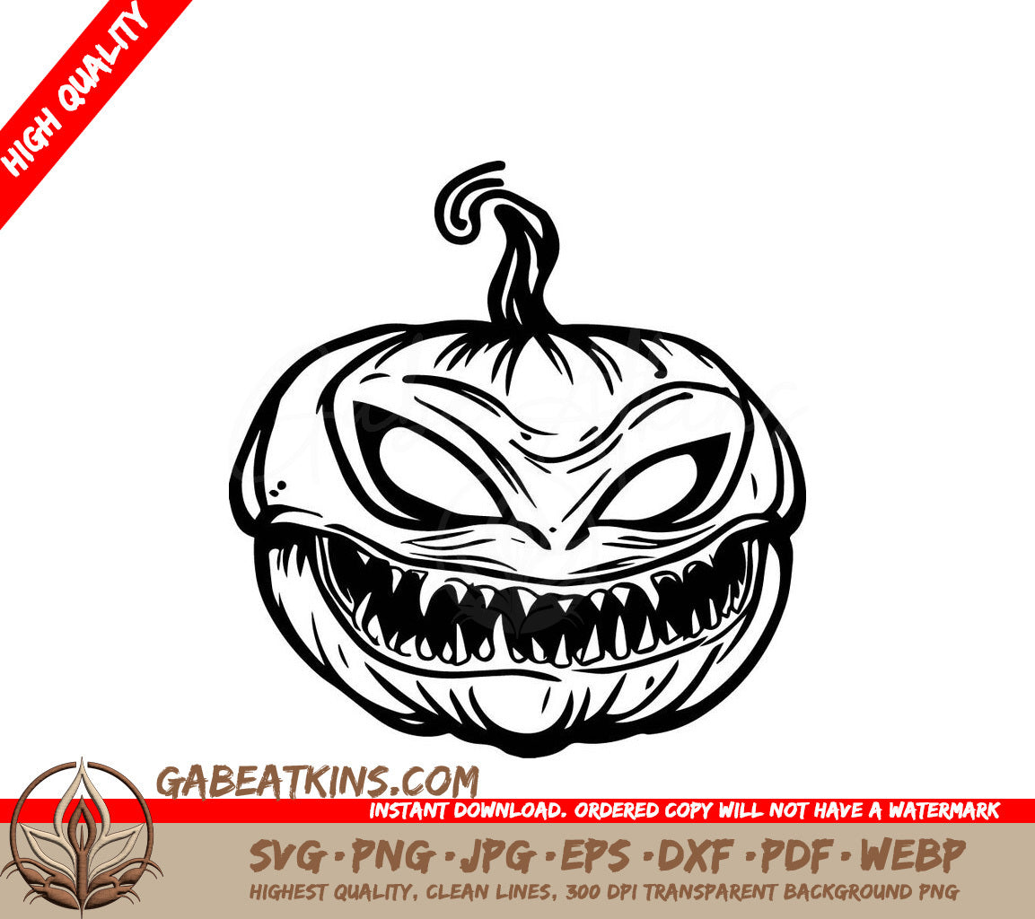 Spooky Pumpkin Head Alien SVG -  Drawing SVG