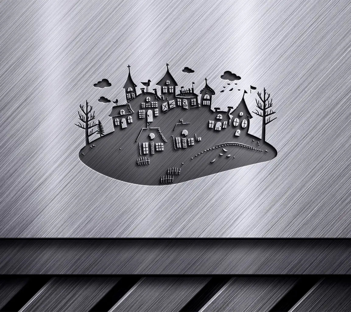  Castle Silhouette SVG - Hilltop Village Atmosphere SVG