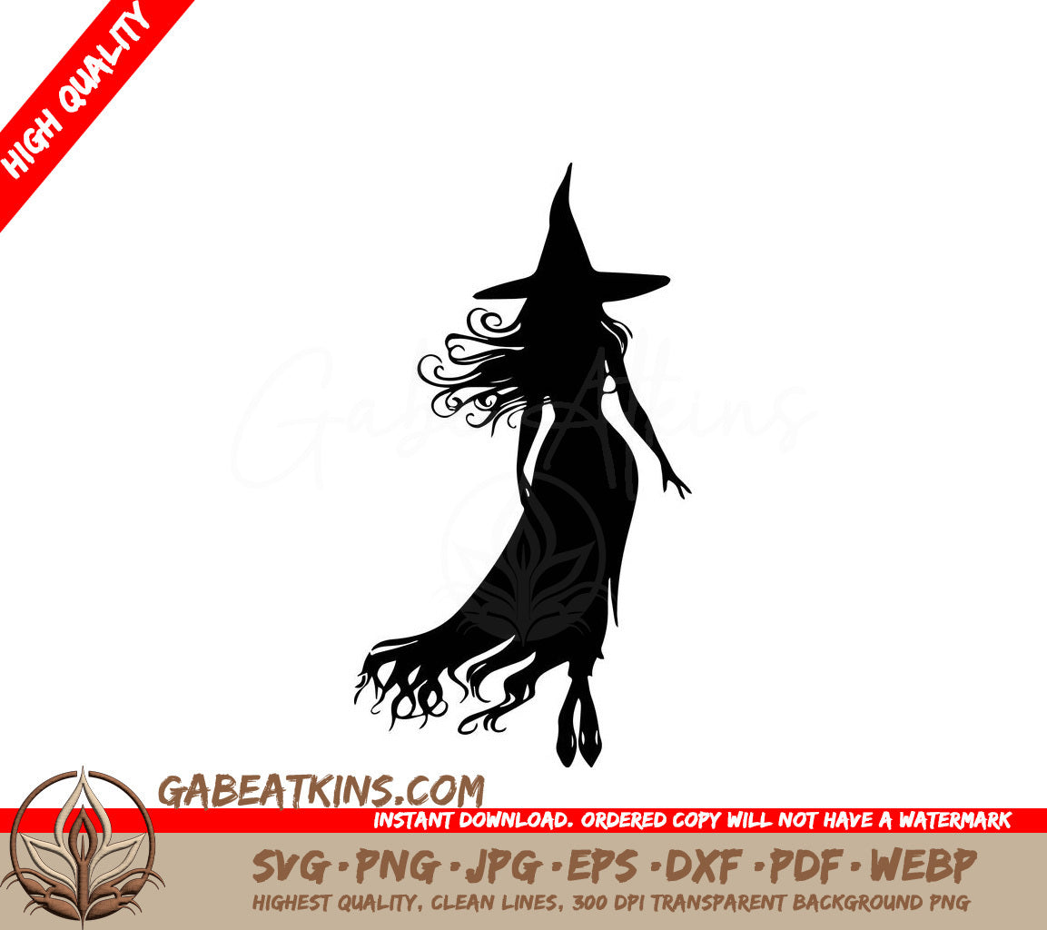  Witch Silhouette SVG - Long Hair and Curly Design SVG