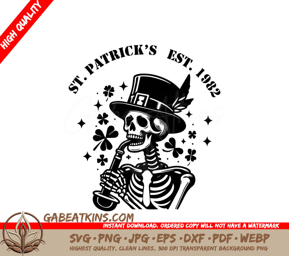 Skeleton Leprechaun SVG - St. Patricks Day  Drawing SVG