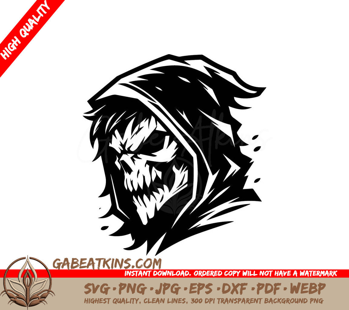 Grim Reaper Skull SVG -  Drawing with Hood SVG