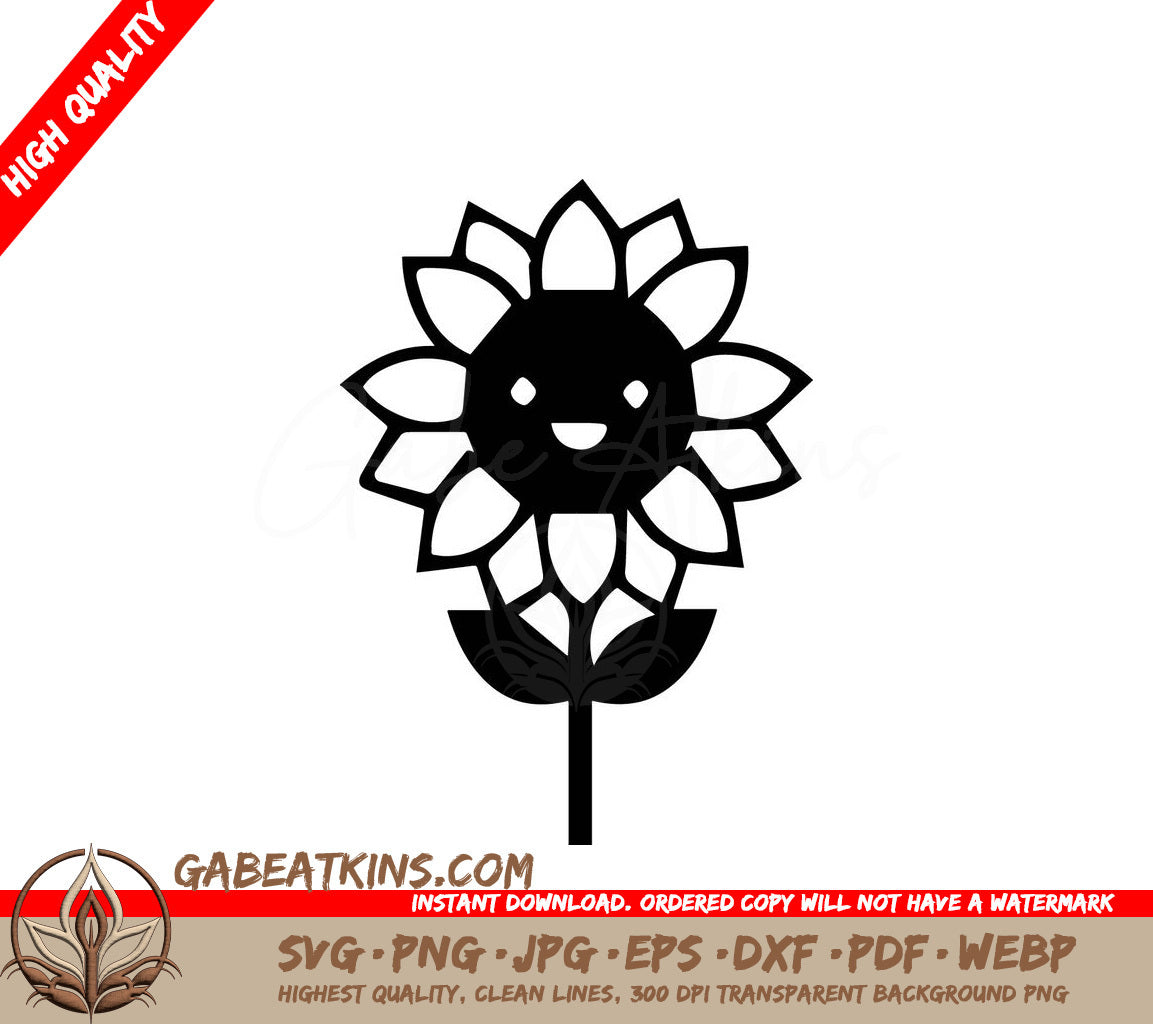 Smiling Sunflower SVG -  Drawing with Face SVG