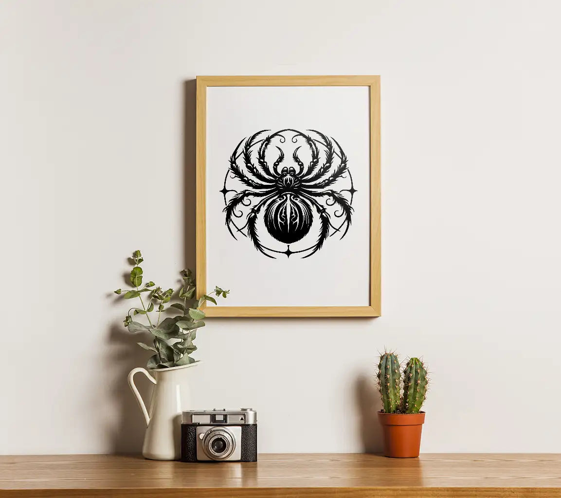  Spider Silhouette SVG - Circle Design with Floral Ornament SVG