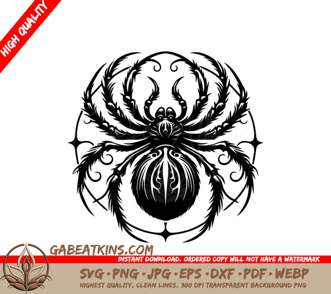  Spider Silhouette SVG - Circle Design with Floral Ornament SVG