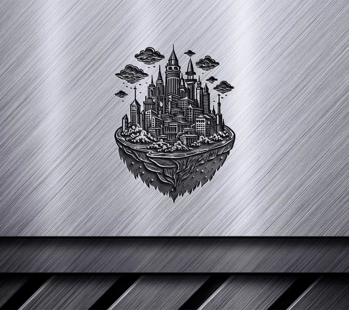 Surreal City on a Floating Island -  SVG Vector Illustration SVG