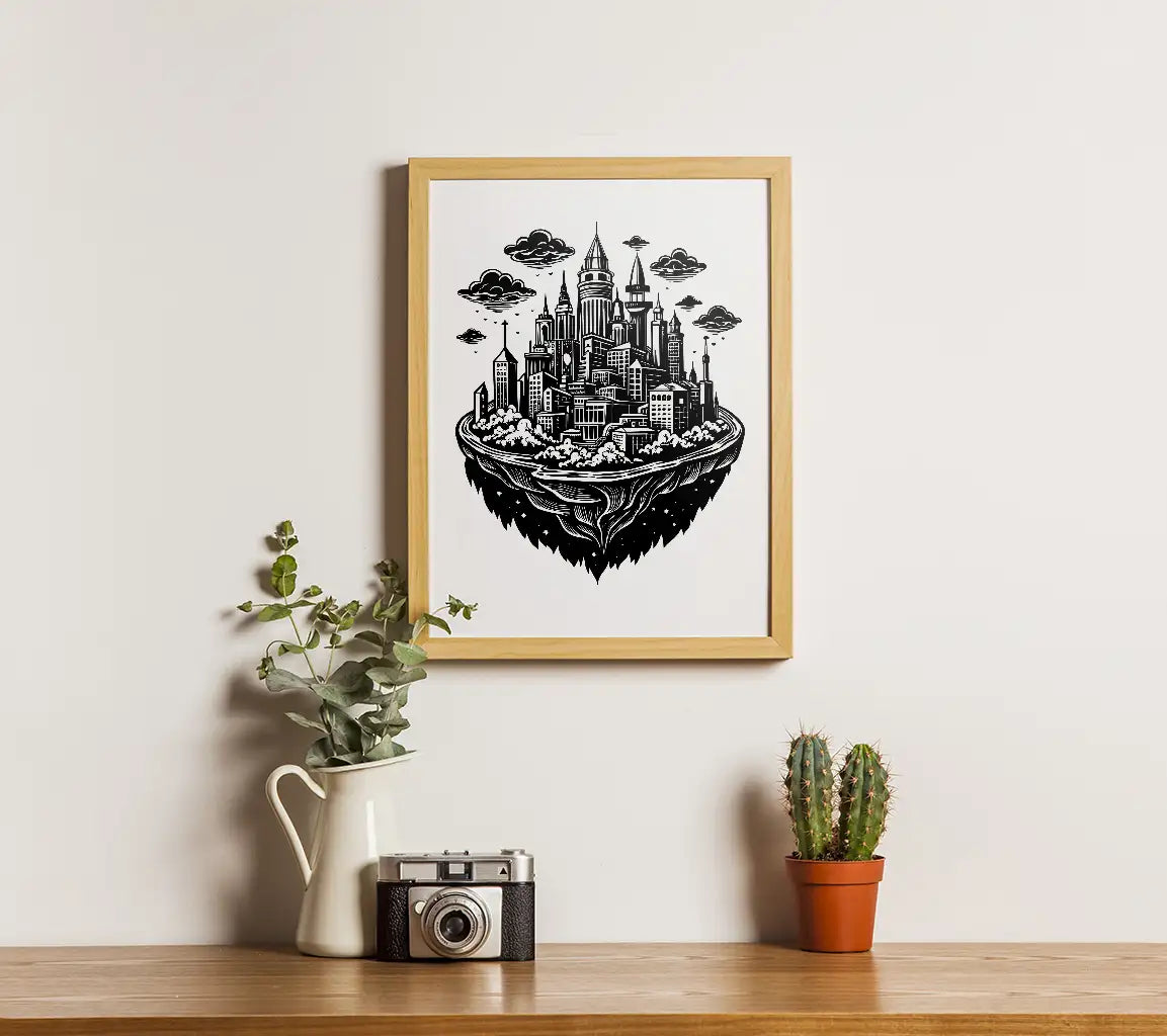 Surreal City on a Floating Island -  SVG Vector Illustration SVG