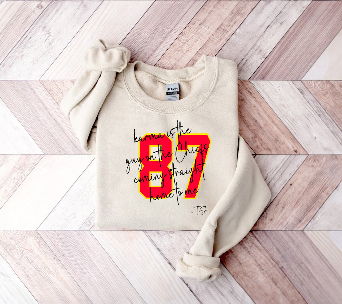 Karma Is The Guy On The Chiefs Coming Straight Home to Me Sweatshirt,  | Sweatshirt, Swift Kelce sweatshirt, Football Swiftie, Swift Chiefs Sweatshirt