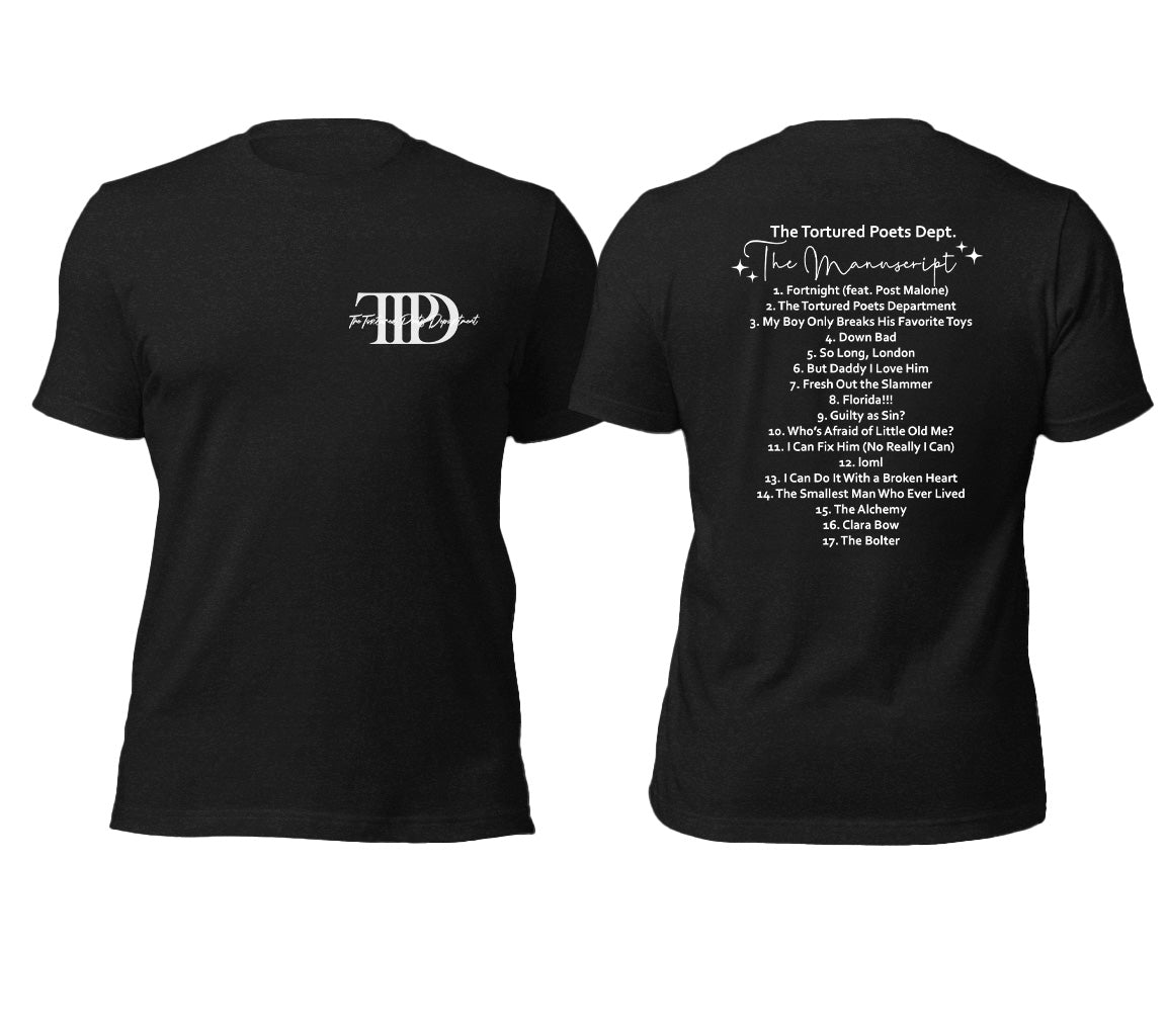 The Tortured Poets Department Tracklist Shirt | Two sided Print of TTP | Album Shirt Taylors Version Shirt Taylors