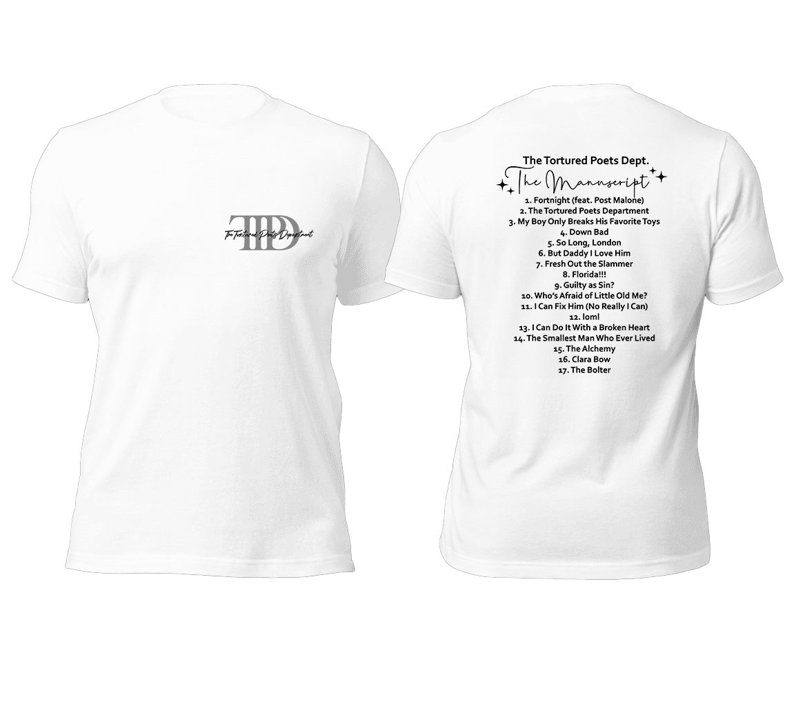 The Tortured Poets Department Tracklist Shirt | Two sided Print of TTP | Album Shirt Taylors Version Shirt Taylors