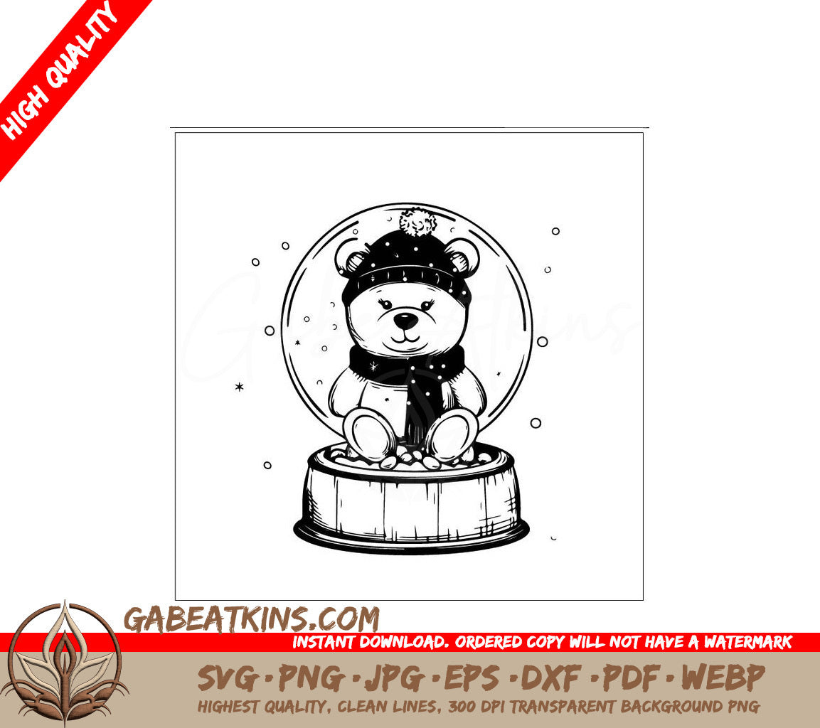  Teddy Bear Snow Globe SVG - Hand Drawn Flat Biodiversity Design SVG