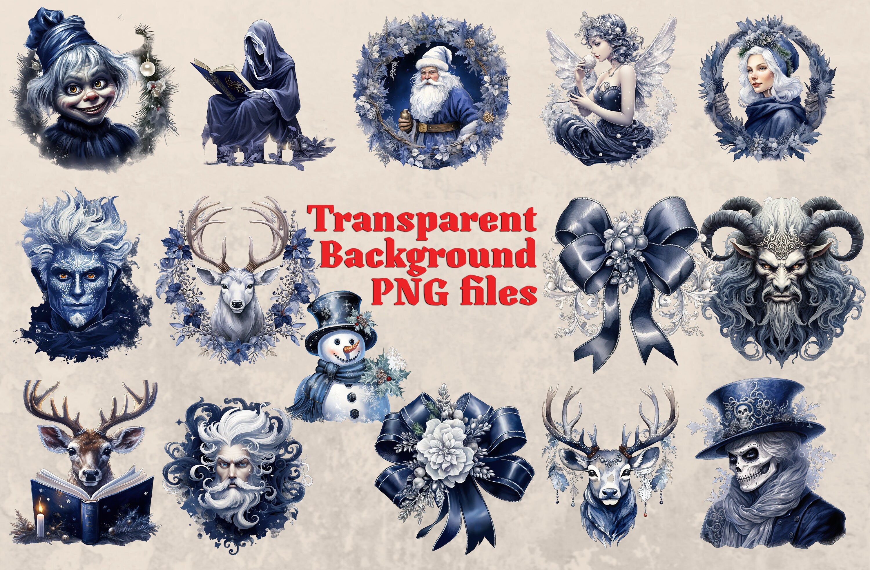 39 Silver and Blue Christmas Characters | Christmas Characters Clipart | Transparent Background PNG Files - Gabe Atkins Designs