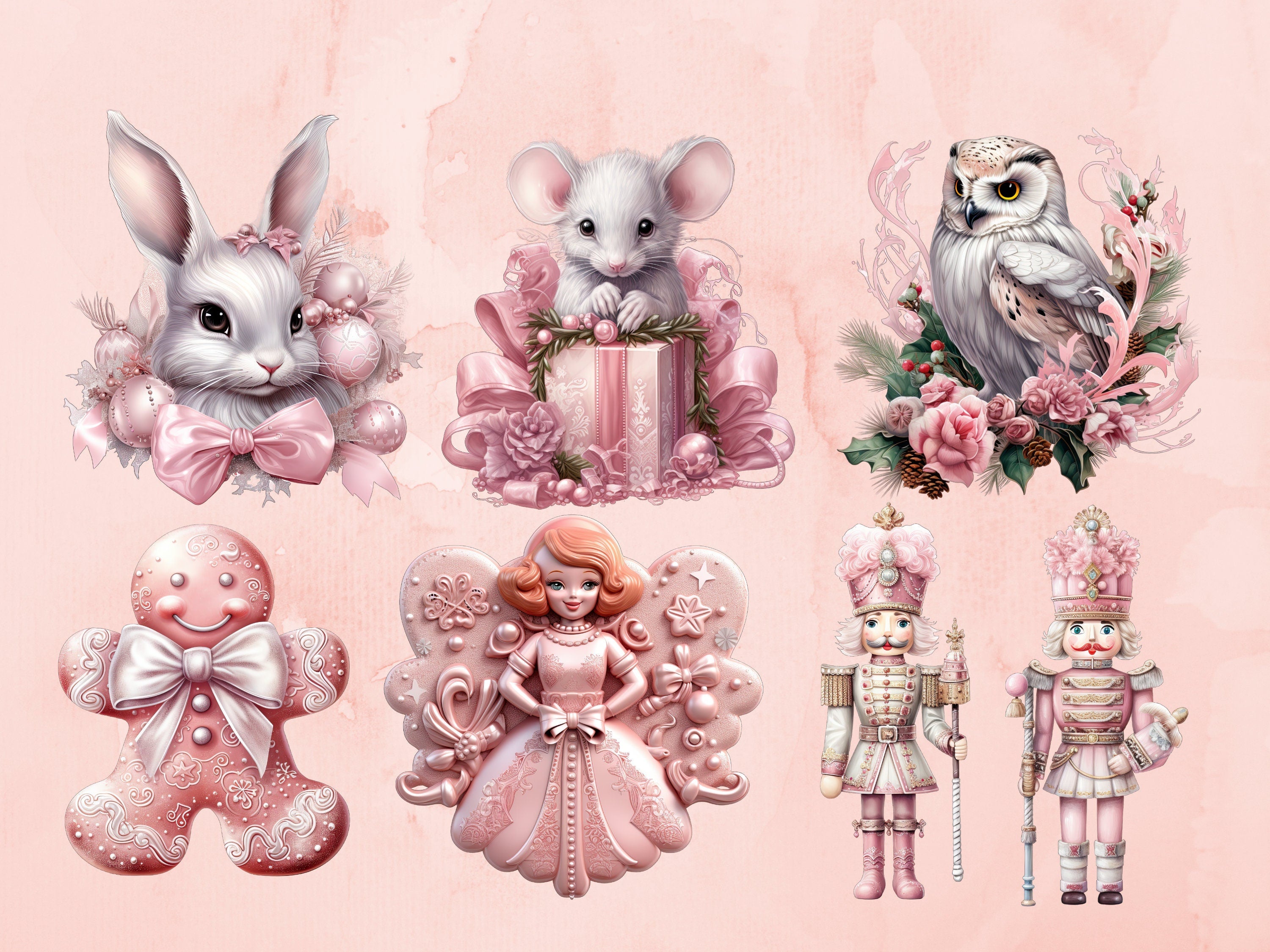 Pink Christmas Characters Clipart | 33 Beautiful Clipart | Instant Download - Gabe Atkins Designs